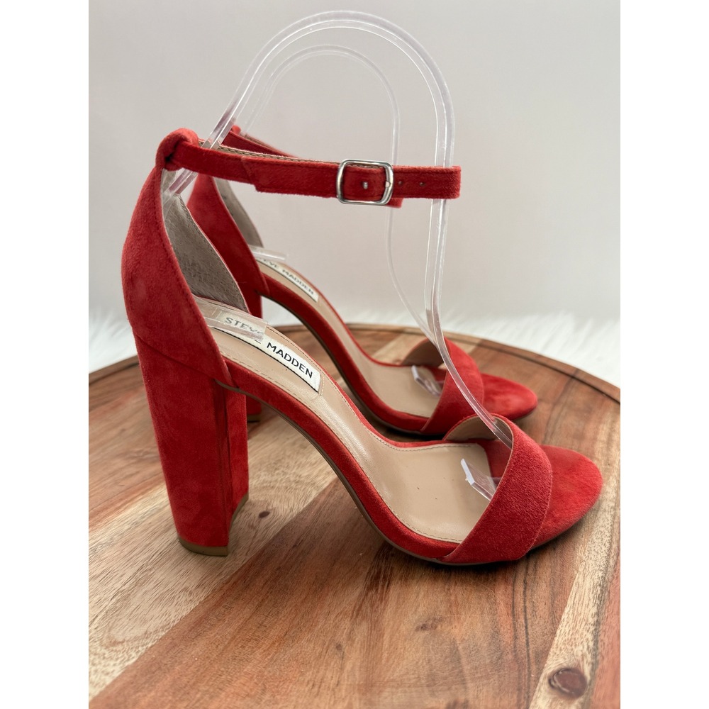 Steve Madden Carrson Red Suede Block Heel Ankle‎ Strap Sandals Womens Size 7M